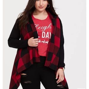 Torrid red plaid drape front cardigan 3X